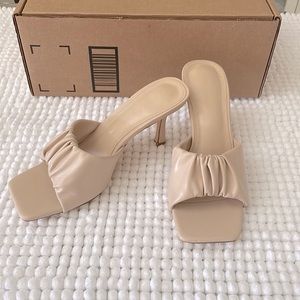 PiePieBuy SQUARE OPEN TOE HEELED SANDALS SLIP ON MULES